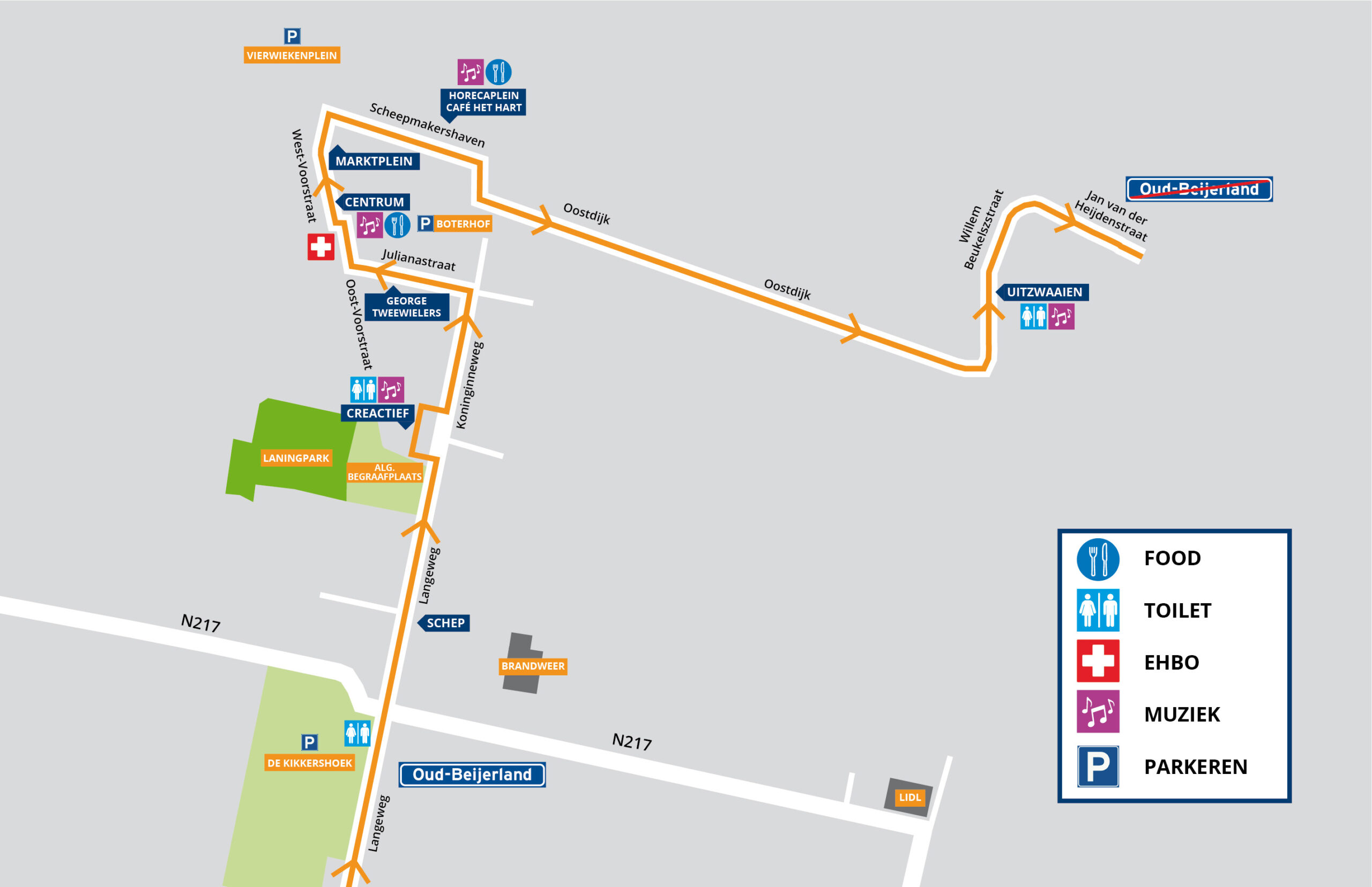 Plattegrond doorkomst Roparun Oud-Beijerland