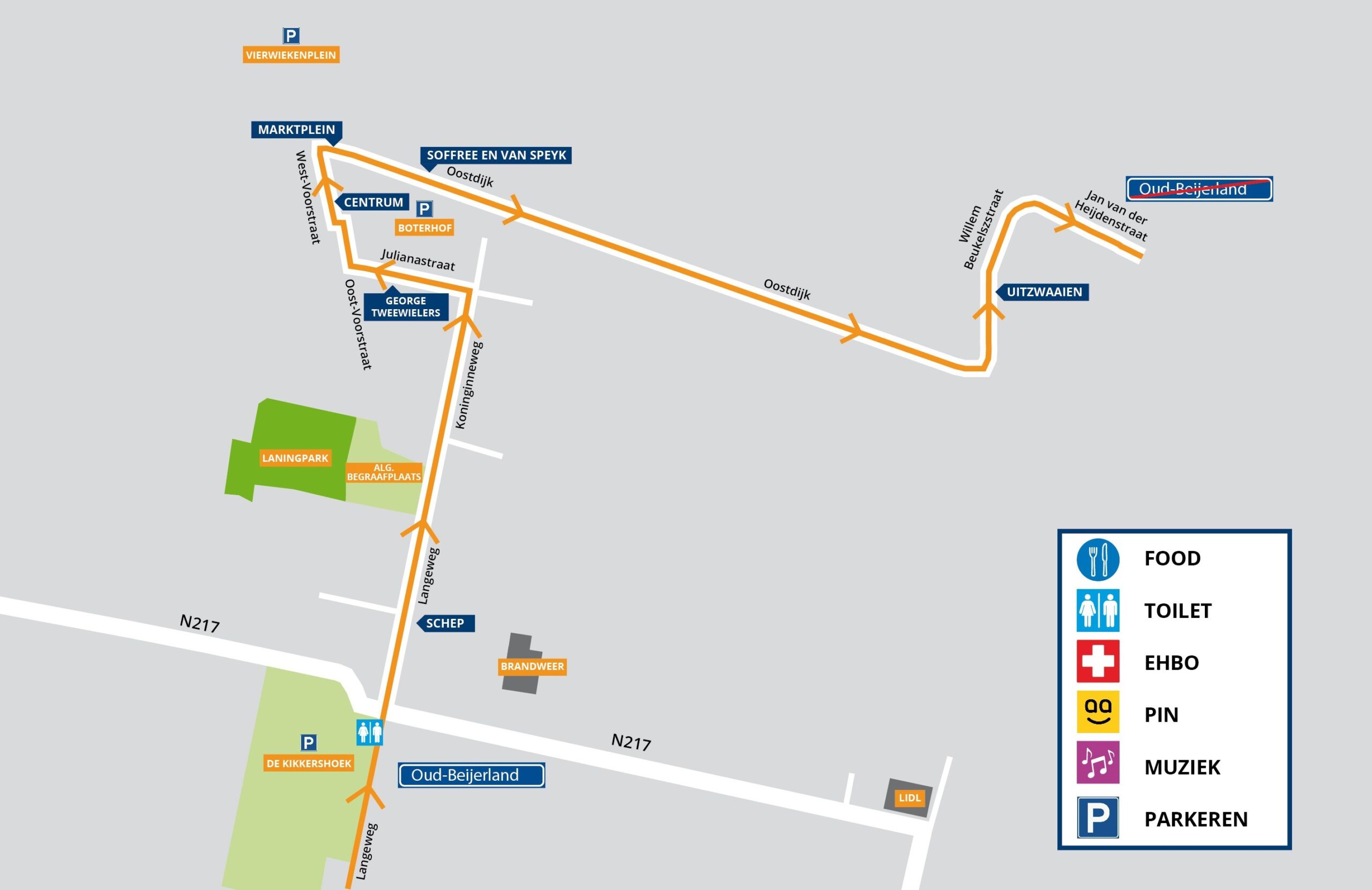 Plattegrond doorkomst Roparun Oud-Beijerland